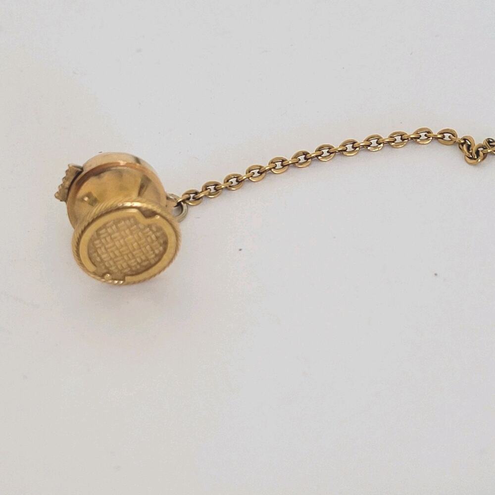 Mila Schon M Logo Tie Pin Clip Tack‎ Gold Tone Designer Round Minimalist Retro